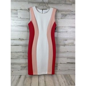 NWD-Calvin Klein Sheath Dress Sleeveless Pink White Lined Scuba ColorBlock Sz 12